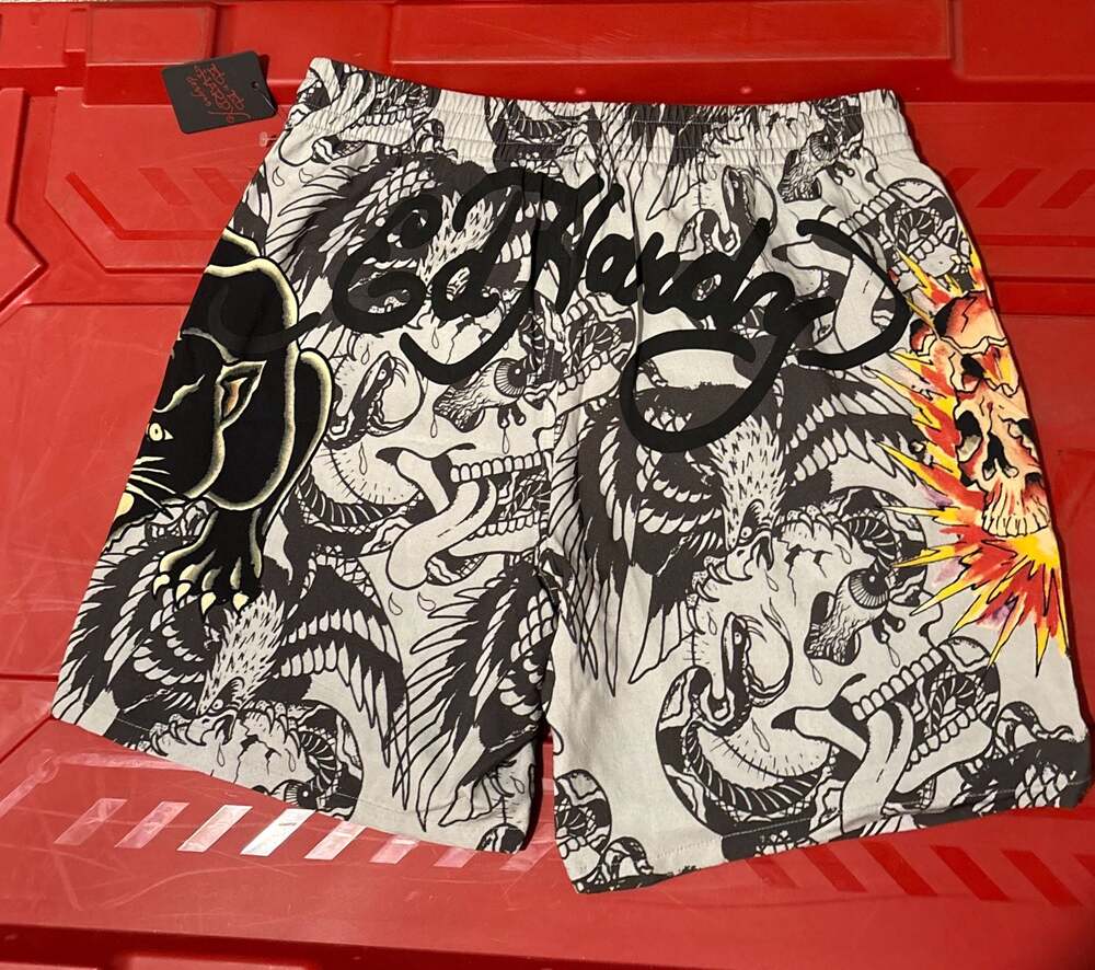 Ed Hardy Skull Panther Mens Mesh Short Size Medium
